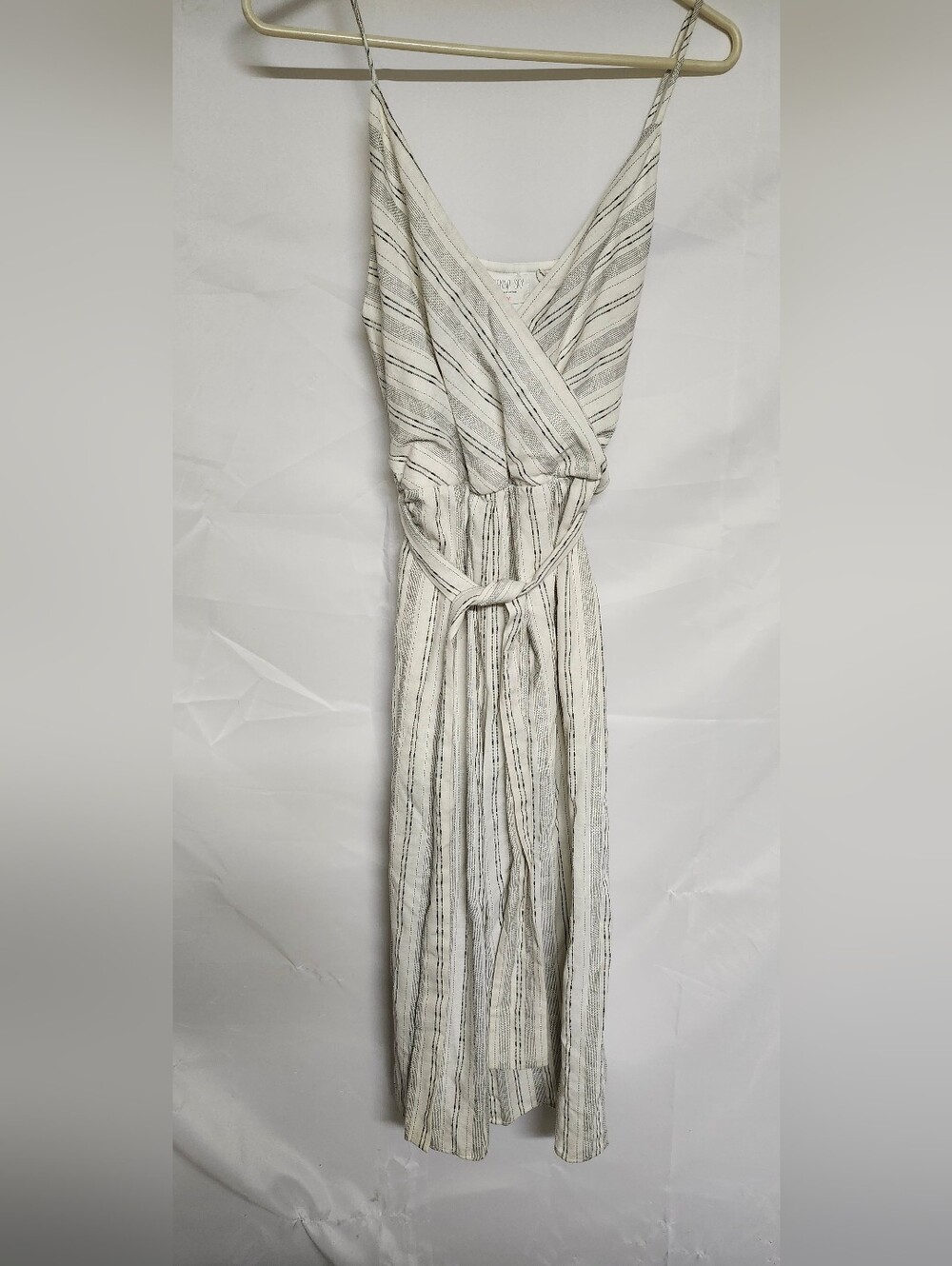 Striped Cream Wrap Romper with Waist Tie